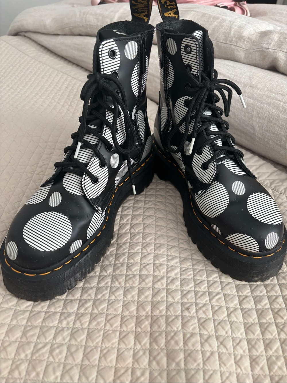 Dr. Martens Black & White Polka Dot Lace-Up Platform Boots